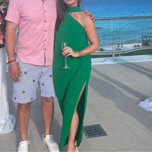 Green one shoulder wedding guest dress